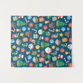 Een keurig kerstpatroon op blauw wandkleed (Voorkant (horizontaal))