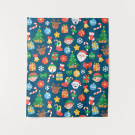 Een keurig kerstpatroon op blauw wandkleed