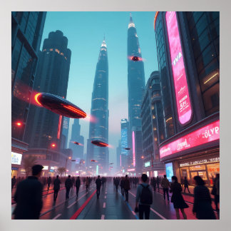 Een kijkje in het futuristische stadsbeeld AI Poster