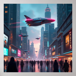 Een kijkje in het futuristische stadsbeeld poster