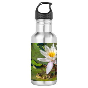Een kikker onder een waterlelie bloem waterfles