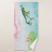 Een kikker springt in de afbeelding van de Pond Badhanddoek (Badhanddoek)