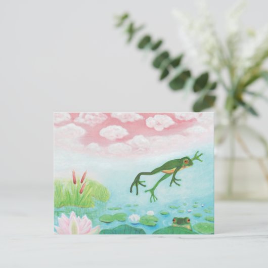 Een kikker springt in de afbeelding van de Pond Briefkaart (Staand voorkant)