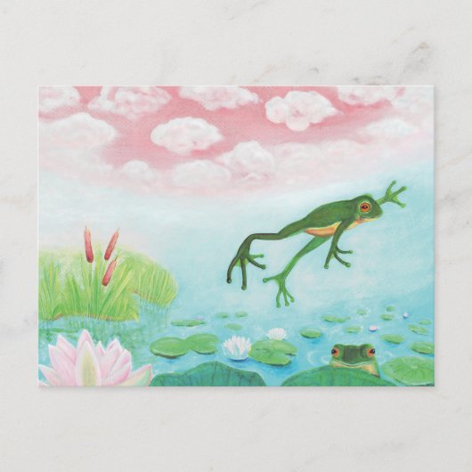 Een kikker springt in de afbeelding van de Pond Briefkaart (Voorkant)