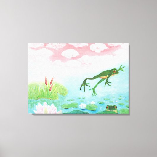 Een kikker springt in de afbeelding van de Pond Canvas Afdruk (Voorkant)