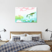 Een kikker springt in de afbeelding van de Pond Canvas Afdruk (Insitu (Slaapkamer))