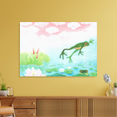 Een kikker springt in de afbeelding van de Pond Canvas Afdruk (Insitu (Woonkamer))