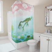 Een kikker springt in de afbeelding van de Pond Douchegordijn (In situ)