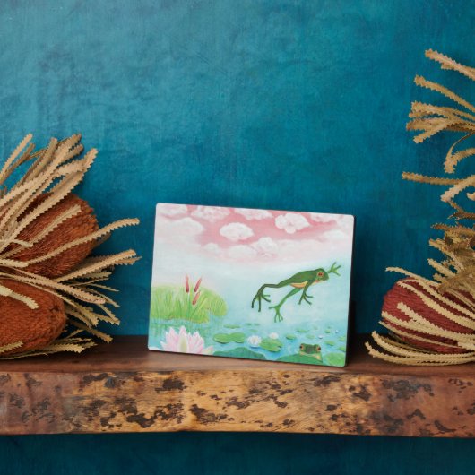 Een kikker springt in de afbeelding van de Pond Fotoplaat (Zijkant)