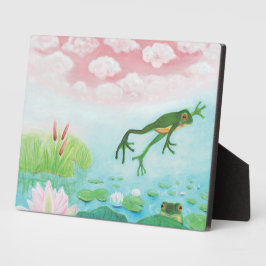 Een kikker springt in de afbeelding van de Pond Fotoplaat