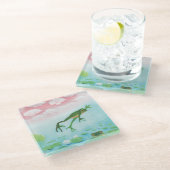 Een kikker springt in de afbeelding van de Pond Glazen Onderzetter (Schuin)