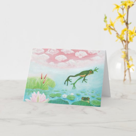 Een kikker springt in de afbeelding van de Pond Kaart (Gele Bloem)