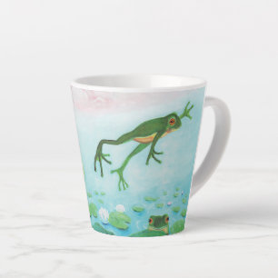 Een kikker springt in de afbeelding van de Pond Latte Mok