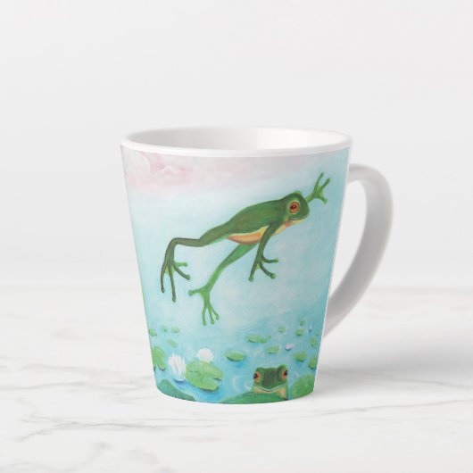 Een kikker springt in de afbeelding van de Pond Latte Mok (Rechterhoek)