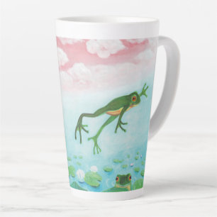 Een kikker springt in de afbeelding van de Pond Latte Mok