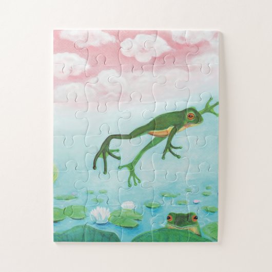 Een kikker springt in de afbeelding van de Pond Legpuzzel (Verticaal)