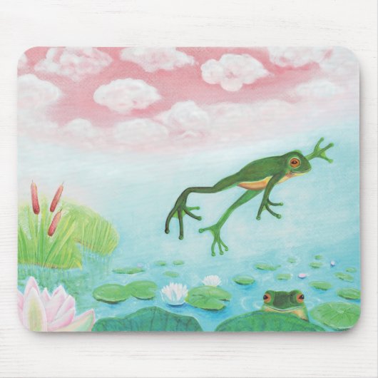 Een kikker springt in de afbeelding van de Pond Muismat (Voorkant)