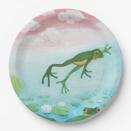 Een kikker springt in de afbeelding van de Pond Papieren Bordje (Voorkant)