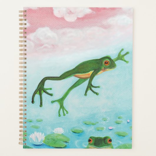 Een kikker springt in de afbeelding van de Pond Planner (Voorkant)