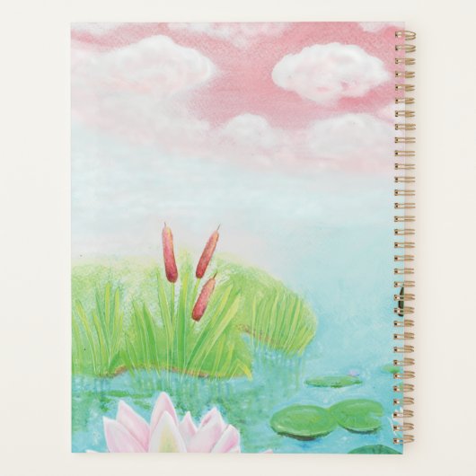 Een kikker springt in de afbeelding van de Pond Planner (Achterkant)