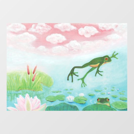 Een kikker springt in de afbeelding van de Pond Raamsticker (Vel)