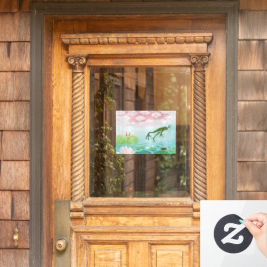 Een kikker springt in de afbeelding van de Pond Raamsticker (Huis Deur)
