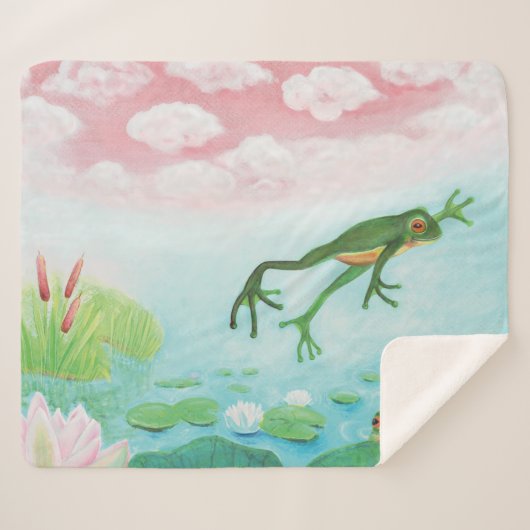 Een kikker springt in de afbeelding van de Pond Sherpa Deken (Voorkant (horizontaal))