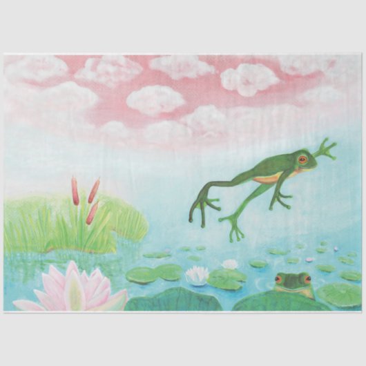 Een kikker springt in de afbeelding van de Pond Tissuepapier (Voorkant)