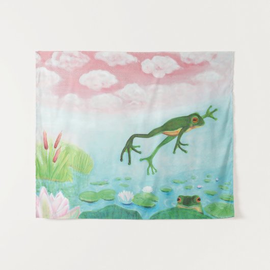 Een kikker springt in de afbeelding van de Pond Wandkleed (Voorkant (horizontaal))