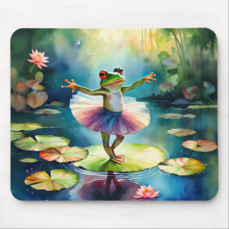 Een kikkerballerina danst op een lotusblad in een  muismat