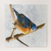 Een kikkerende blauwvogel rust op een vertakking legpuzzel (Horizontaal)