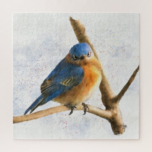 Een kikkerende blauwvogel rust op een vertakking legpuzzel (Verticaal)