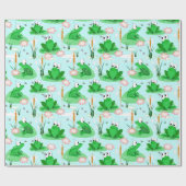 Een kikkerviering - vrolijke pastelvijverscène cadeaupapier (Vlak)