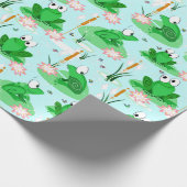 Een kikkerviering - vrolijke pastelvijverscène cadeaupapier (Hoek)