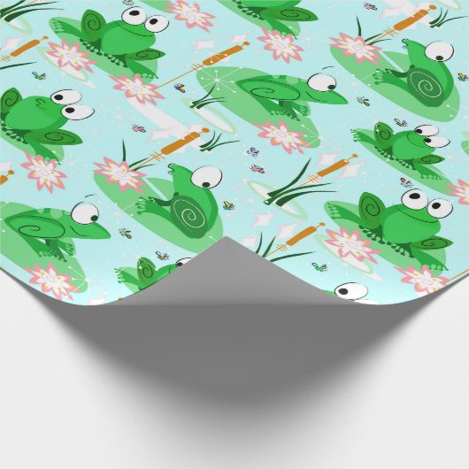 Een kikkerviering - vrolijke pastelvijverscène cadeaupapier (Hoek)
