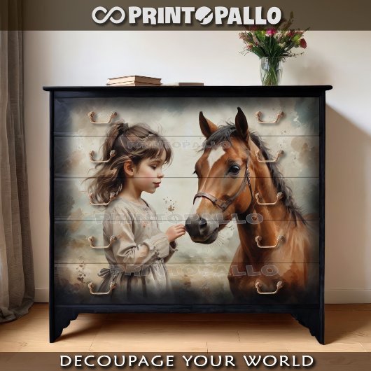 Een kind dat verliefd is op haar paard tissuepapier
