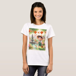 Een kind in een tuin met een gieter t-shirt