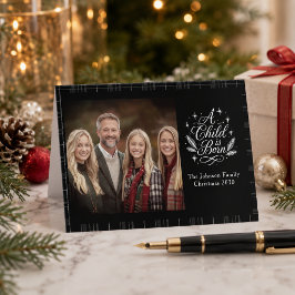 Een kind is geboren geruite foto kerstkaart feestdagen kaart