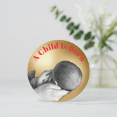 Een Kind Is Geboren Gouden Kerstkaart (Staand voorkant)