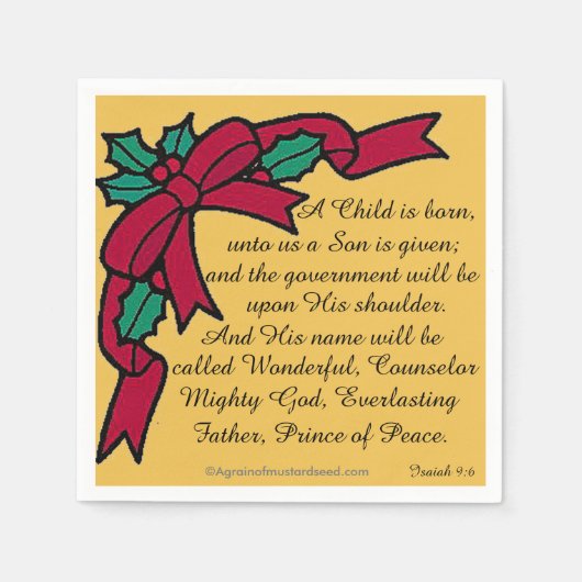 Een kind is geboren Kerstmis met scripts Servet (Voorkant)