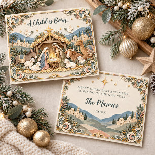 Een kind is geboren Kerststal kerstkaart Kaart