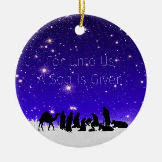 Een kind is geboren Sterrennacht op een Keramisch Ornament (Voorkant)