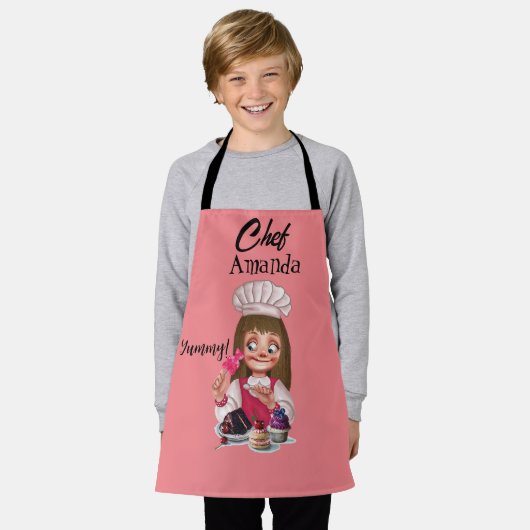 Een Kinder roze Schort (Gedragen)