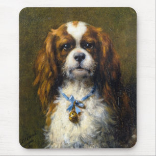 Een King Charles Spaniel met een blauw lint Muismat