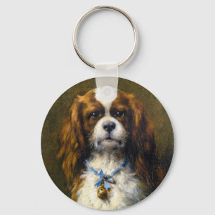 Een King Charles Spaniel met een blauw lint Sleutelhanger