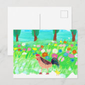 Een kip en een Baby kuiken lopen in de tuin Briefkaart (Voorkant / Achterkant)