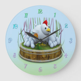 Een kip met veel eieren grote klok