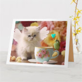 Een kitten en vriend gevouwen Wenskaart Kaart (Gele Bloem)