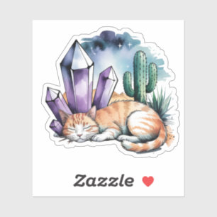 Een kitten met kristallen in de woestijn sticker