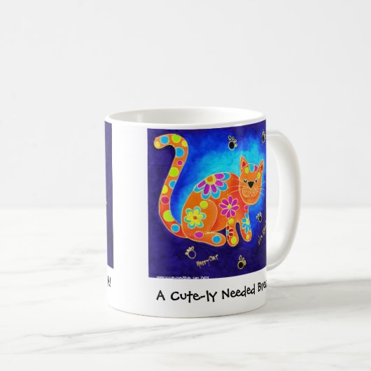 Een klapperige pauze. - Happy Blue Cat Koffiemok (Voorkant rechts)